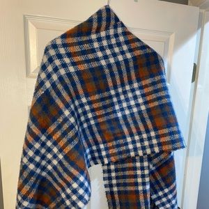 Blue, yellow, cream wool scarf